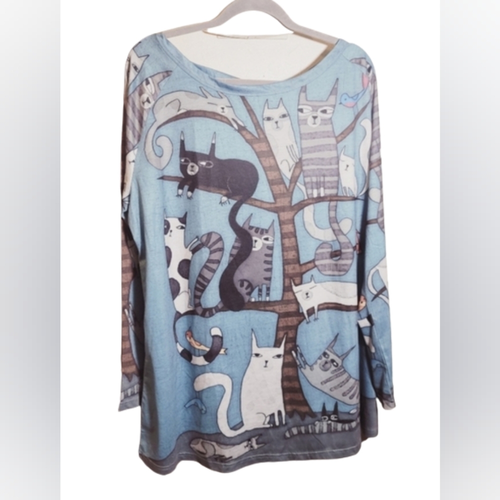 MISSLOOK top long sleeve lightweight fun cats in a tree cat lover XL